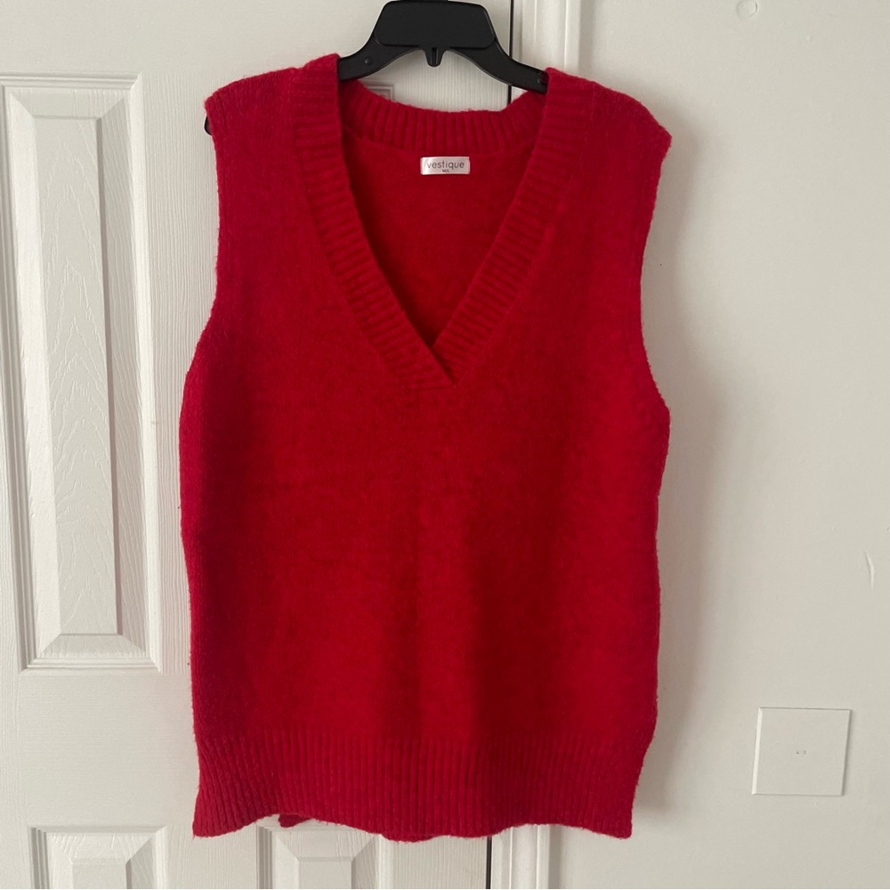 Vestique red oversized V-neck sweater vest